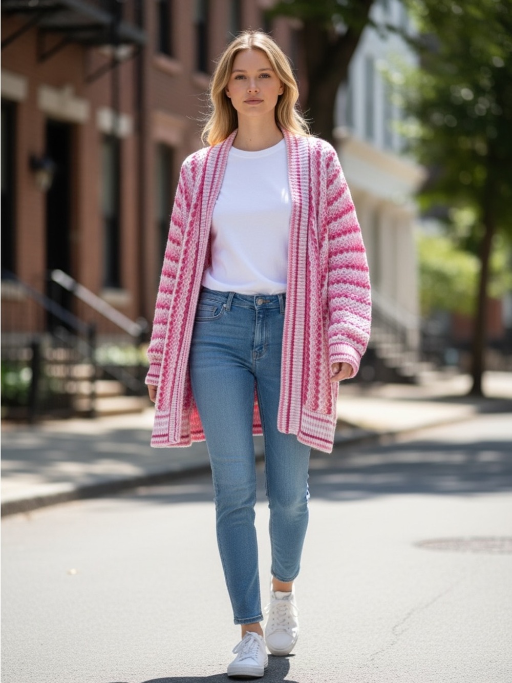 Grace + Karma Chic Pink Striped Women's Cardigan NWT - Picture 3 of 11